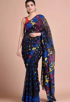 Jamdani Cotton Silk Saree in Black