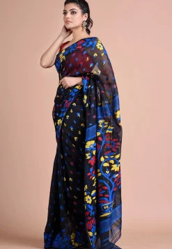 Jamdani Cotton Silk Saree in Black
