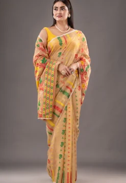 Jamdani Cotton Silk Saree in Beige