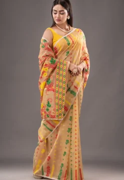 Jamdani Cotton Silk Saree in Beige