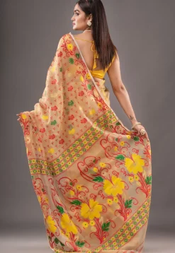 Jamdani Cotton Silk Saree in Beige