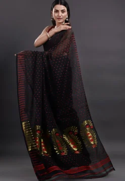 Jamdani Cotton Silk Saree in Black