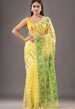 Jamdani Cotton Silk Saree in Yellow