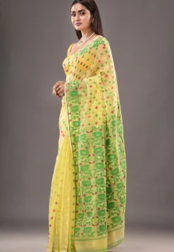 Jamdani Cotton Silk Saree in Yellow