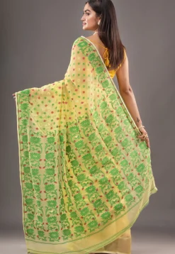 Jamdani Cotton Silk Saree in Yellow