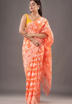 Jamdani Cotton Silk Saree in Orange