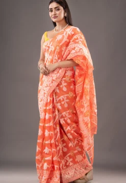 Jamdani Cotton Silk Saree in Orange