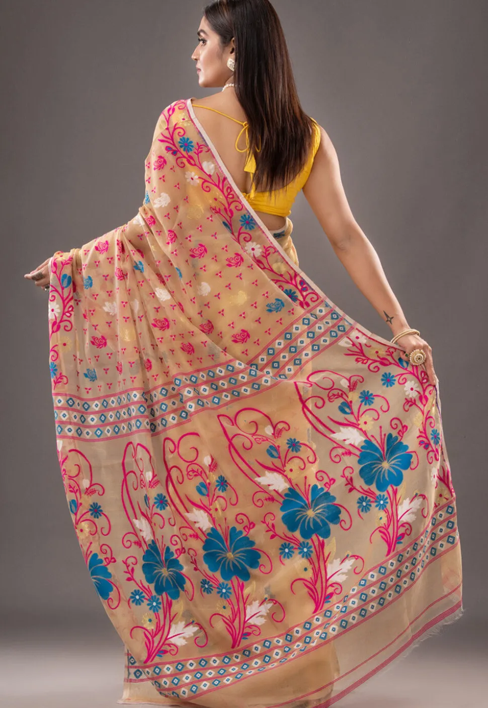 Jamdani Cotton Silk Saree in Beige