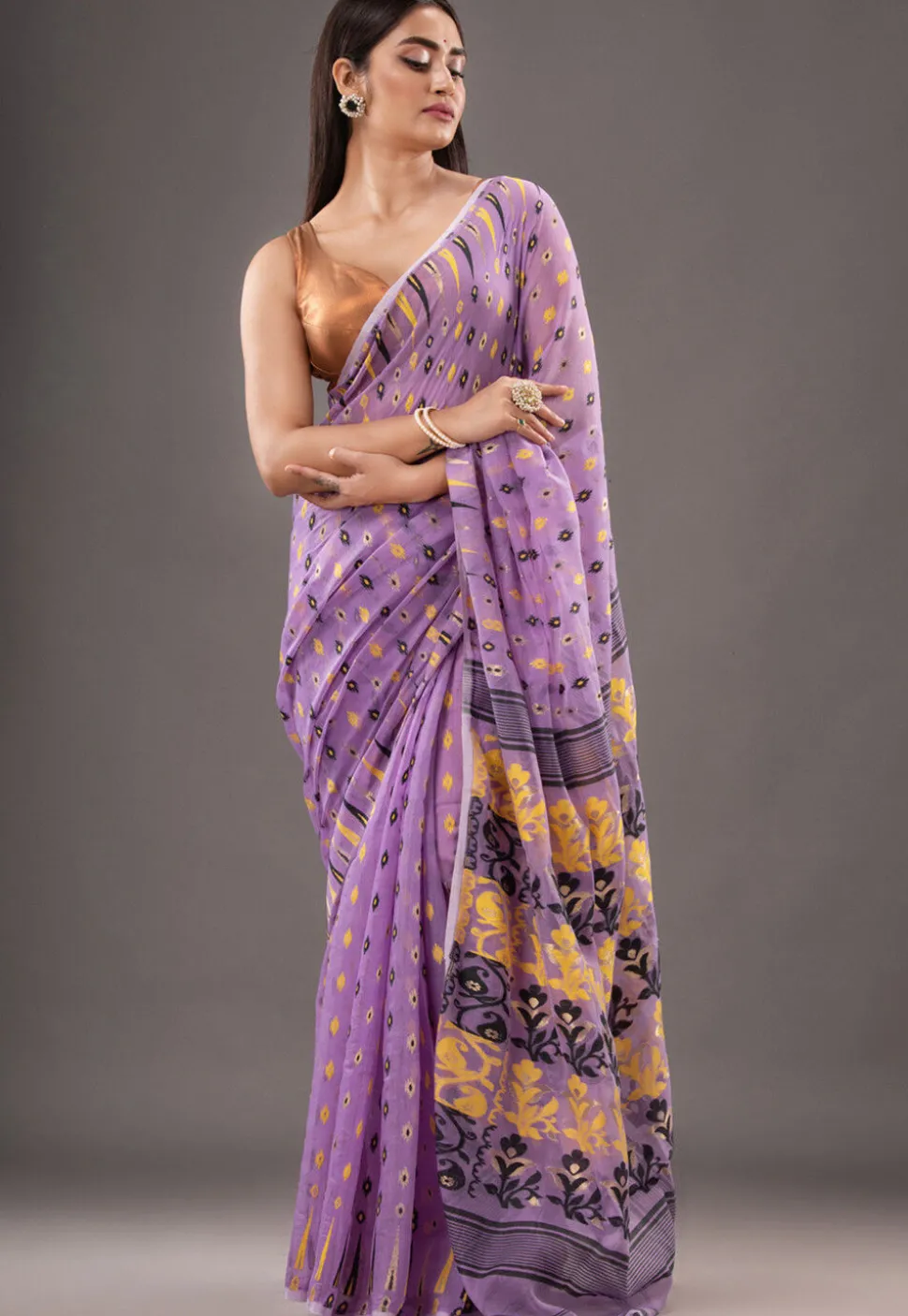 Jamdani Cotton Silk Saree in Mauve