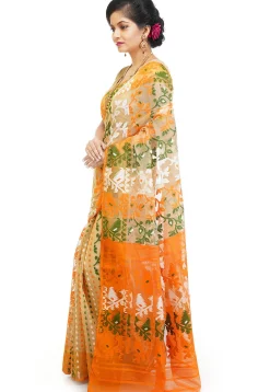 Jamdani Cotton Silk Saree in Light Beige and Multicolor