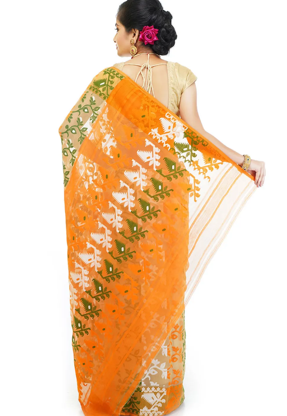 Jamdani Cotton Silk Saree in Light Beige and Multicolor