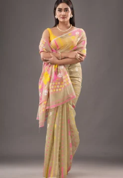Jamdani Cotton Silk Saree in Beige
