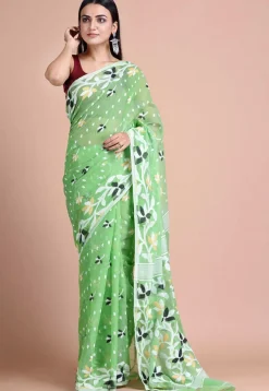 Jamdani Cotton Silk Saree in Pastel Green