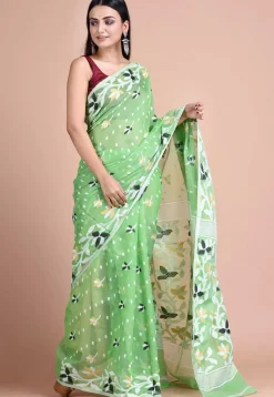 Jamdani Cotton Silk Saree in Pastel Green