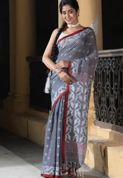 Jamdani Pure Cotton Saree in Grey