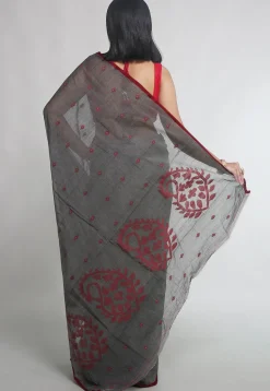 Jamdani Pure Cotton Saree in Grey