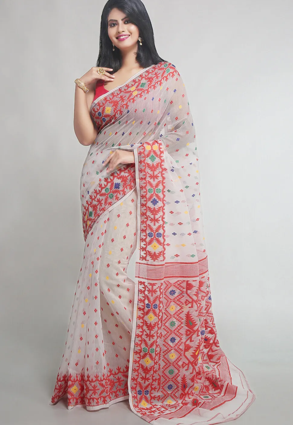 Jamdani Pure Cotton Saree in Off White