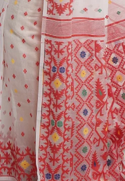 Jamdani Pure Cotton Saree in Off White