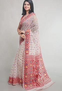 Jamdani Pure Cotton Saree in Off White