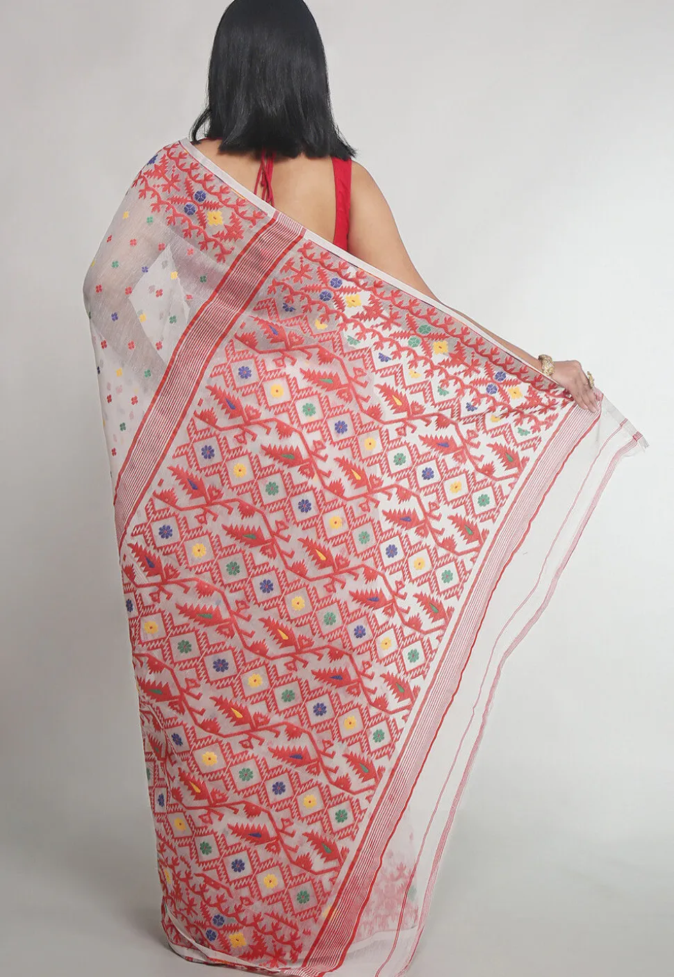 Jamdani Pure Cotton Saree in Off White