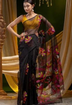 Jamdani Pure Muslin Silk Saree in Black
