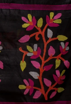 Jamdani Pure Muslin Silk Saree in Black