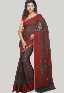 Jamdani Resham Silk Handloom Saree in Dark Grey
