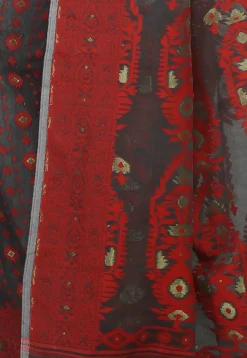 Jamdani Resham Silk Handloom Saree in Dark Grey