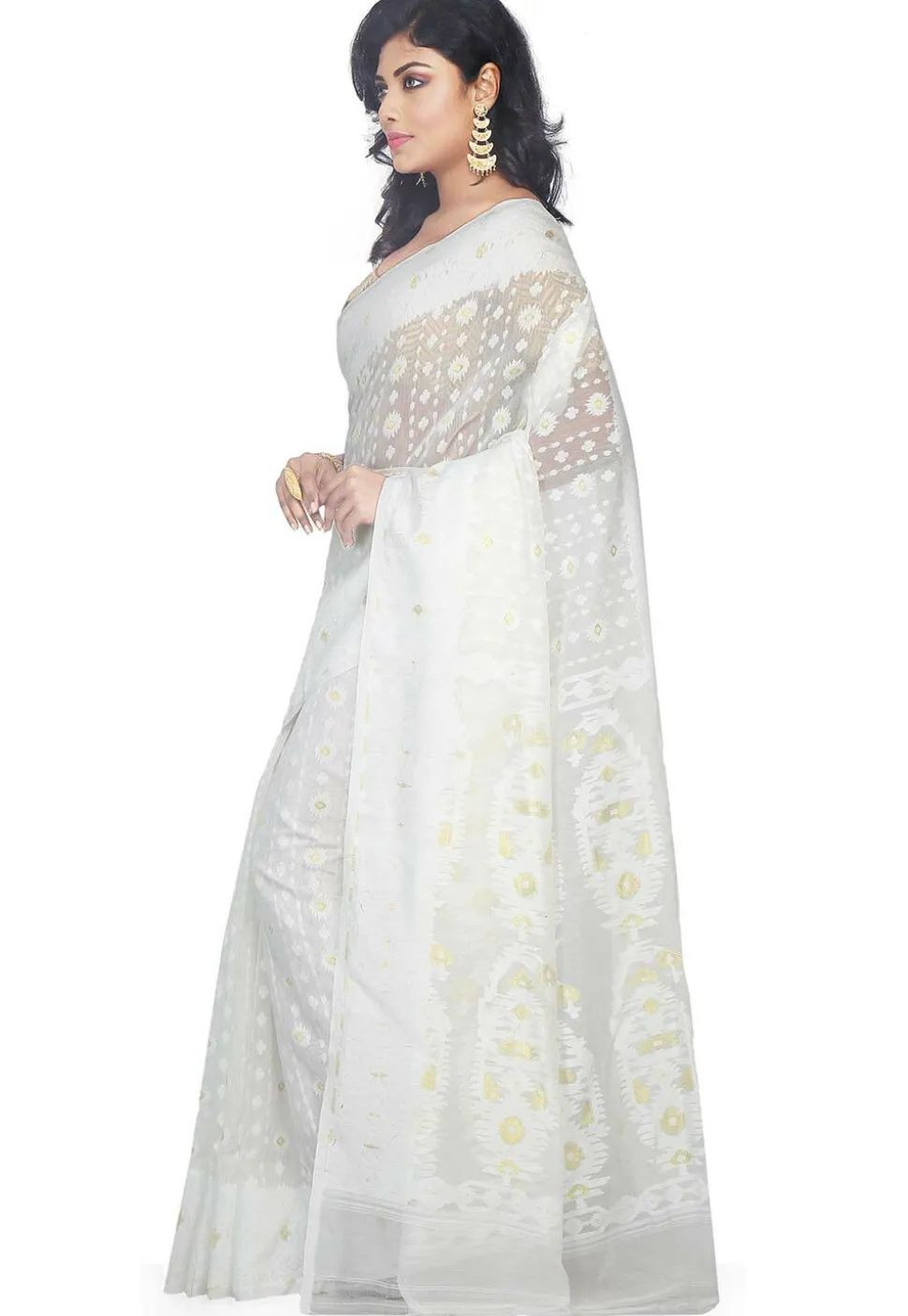 Jamdani Resham Silk Handloom Saree in White