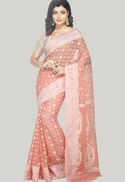Jamdani Resham Silk Handloom Saree in Light Peach