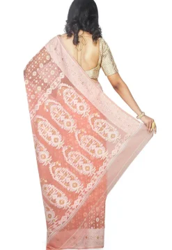 Jamdani Resham Silk Handloom Saree in Light Peach