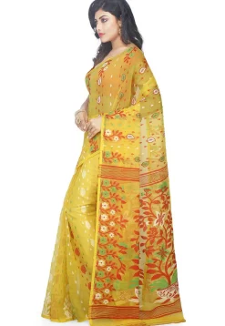Jamdani Resham Silk Handloom Saree in Yellow