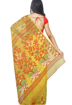 Jamdani Resham Silk Handloom Saree in Yellow