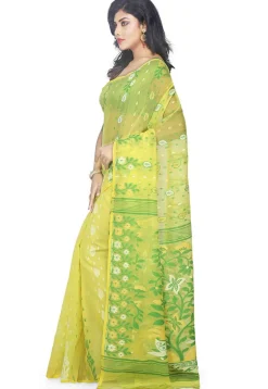 Jamdani Resham Silk Handloom Saree in Light Yellow