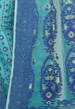 Jamdani Resham Silk Handloom Saree in Light Teal Blue