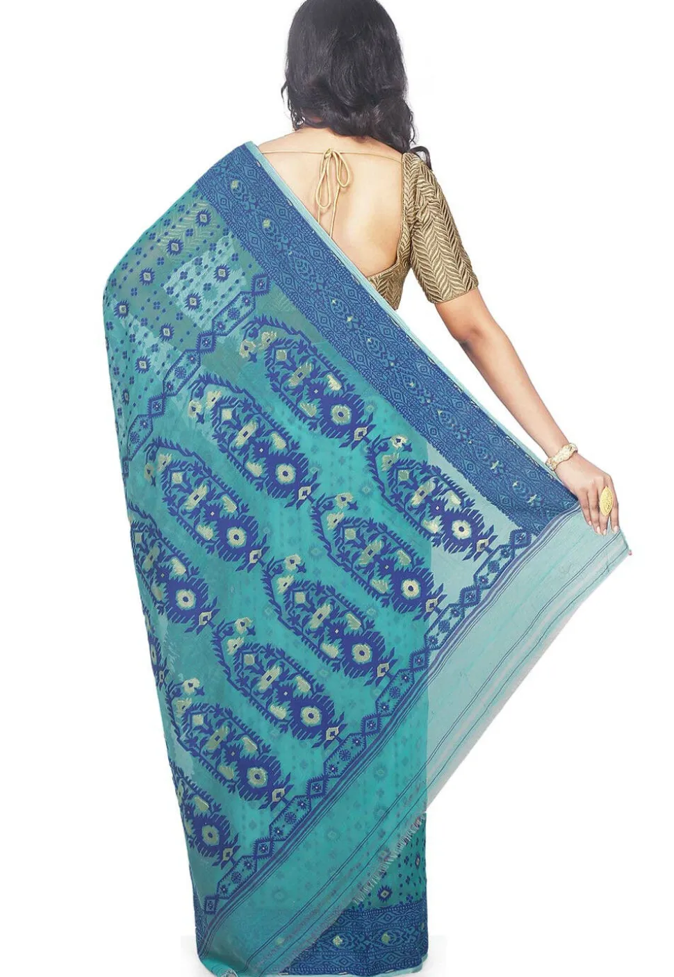 Jamdani Resham Silk Handloom Saree in Light Teal Blue