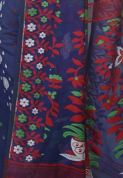 Jamdani Resham Silk Handloom Saree in Navy Blue