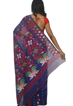 Jamdani Resham Silk Handloom Saree in Navy Blue