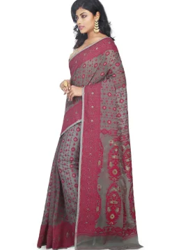 Jamdani Resham Silk Handloom Saree in Grey