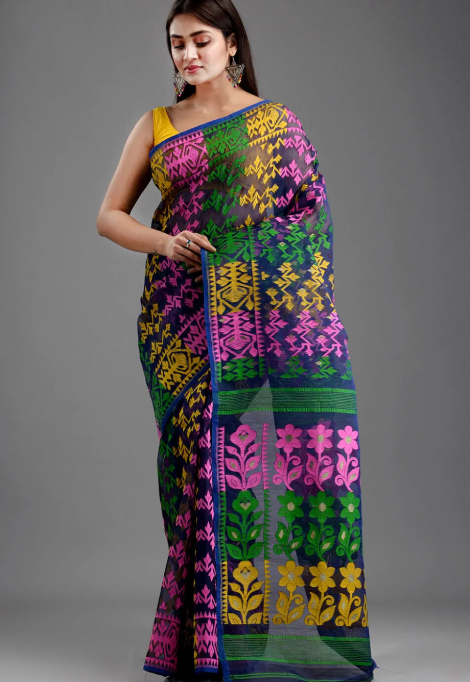 Jamdani Saree in Navy Blue