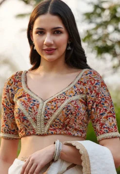Kalamkari Printed Cotton Blouse in Maroon