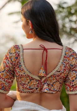 Kalamkari Printed Cotton Blouse in Maroon