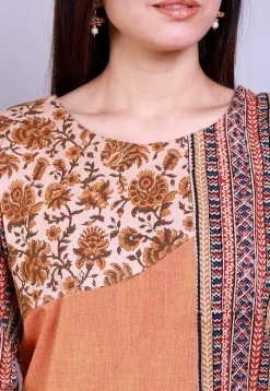 Kalamkari Printed cotton Asymmetric Kurta in Multicolor