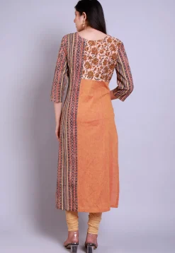 Kalamkari Printed cotton Asymmetric Kurta in Multicolor