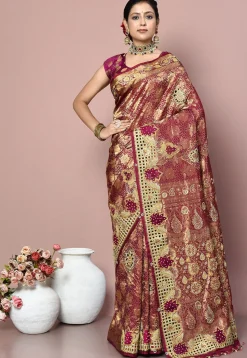 Kanchipuram Pure Silk Saree in Maroon and Golden