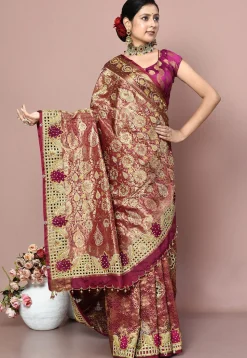 Kanchipuram Pure Silk Saree in Maroon and Golden