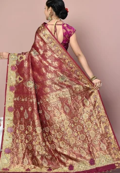 Kanchipuram Pure Silk Saree in Maroon and Golden