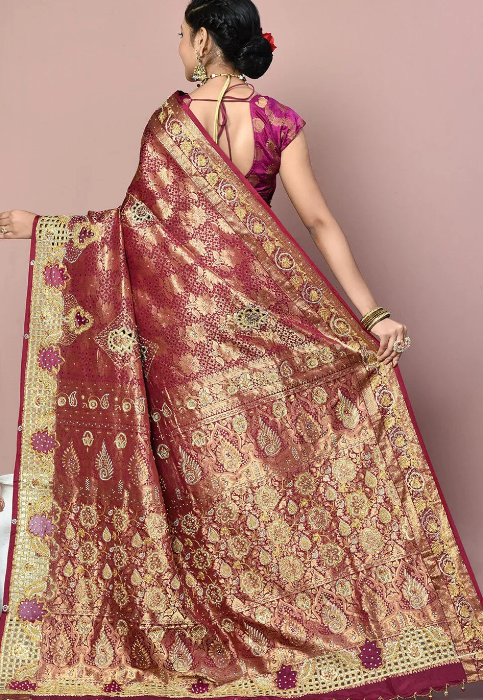 Kanchipuram Pure Silk Saree in Maroon and Golden