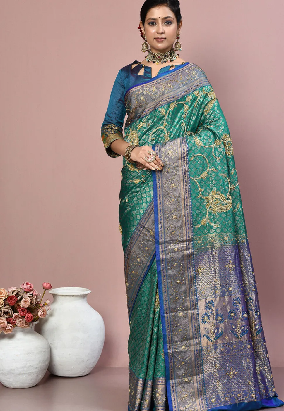 Kanchipuram Pure Silk Saree in Green