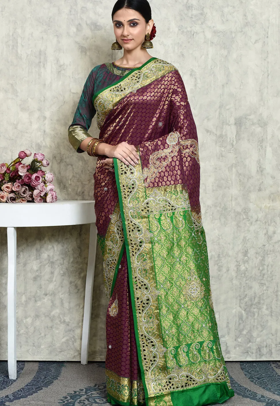 Kanchipuram Pure Silk Saree in Dark Purple